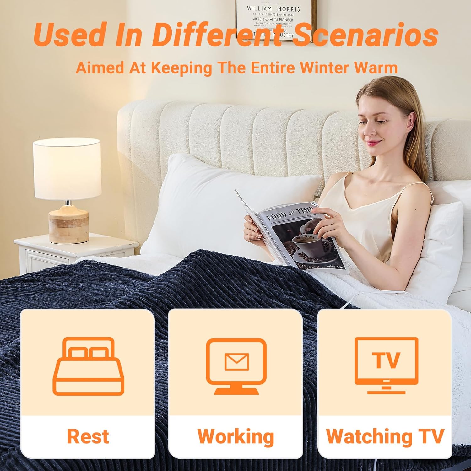 Heated Blanket Electric Throw, Soft Flannel Heating Blanket with 8 Hours Auto Off 10 Fast Heating Levels Machine Washable Sherpa Heated Blanket with Overheating Protection